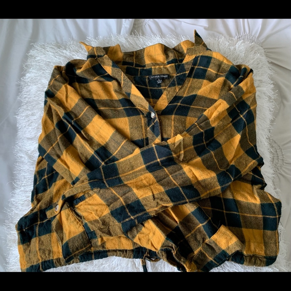 Yellow Plaid Button-Up Crop Top